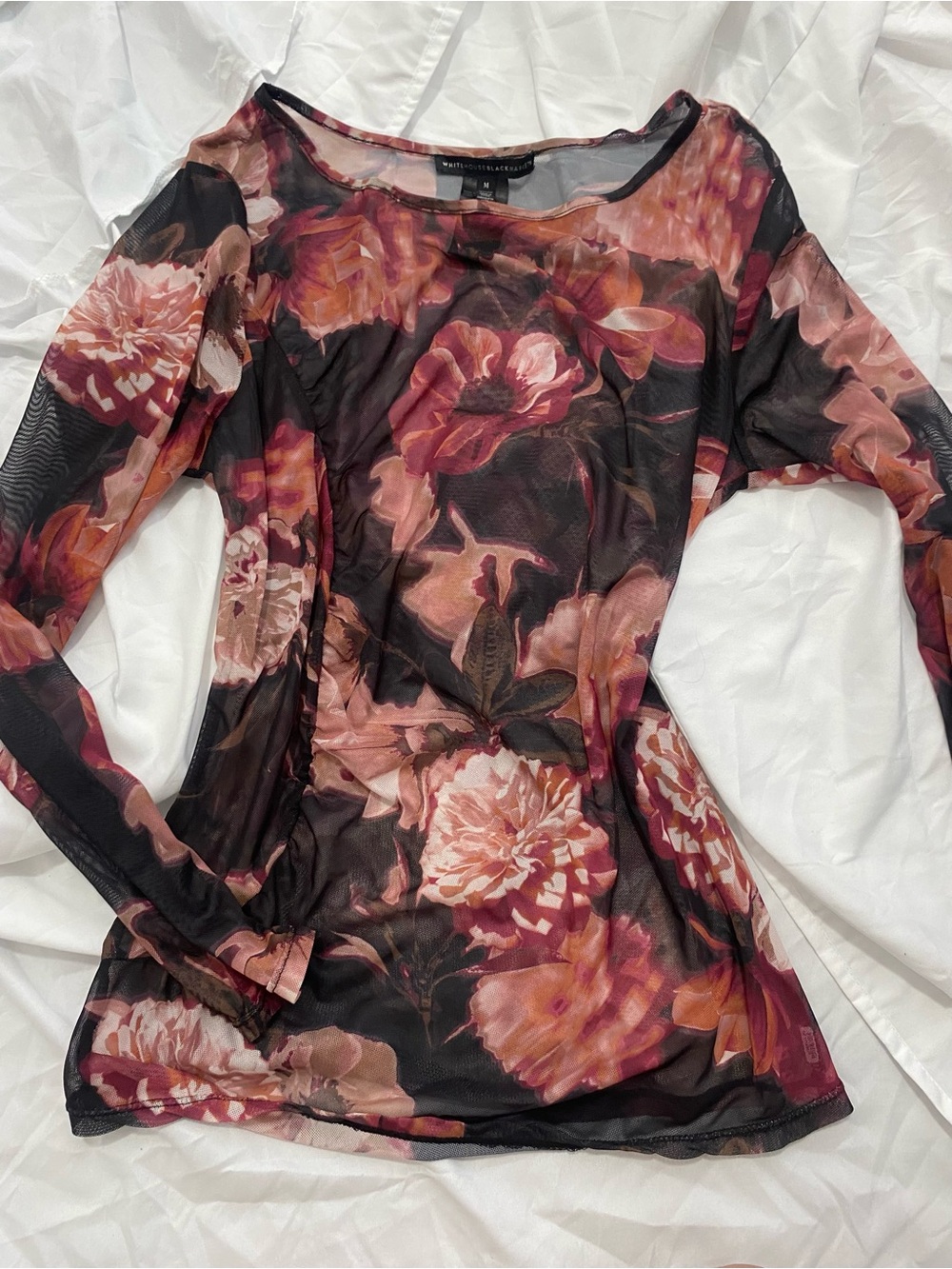 Floral Mesh Long-Sleeve Top - Pink/Black